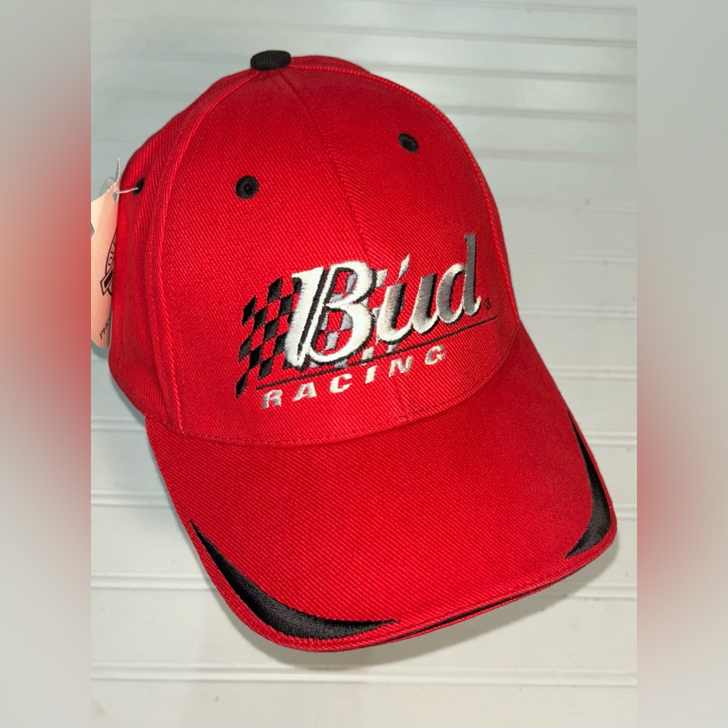 Spike Sports Vintage Bud Racing Embroidered Red & Black Hat Os Velcro Strap New